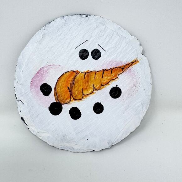 Snowman Face Hand Painted Slate Coasters Set of 4 Folk Whimsical Handcrafted - Picture 5 of 10